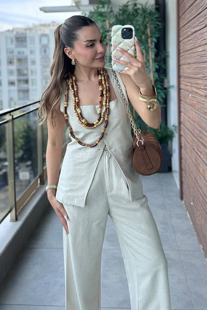 Franco Keten Kare Yaka Takım - Krem