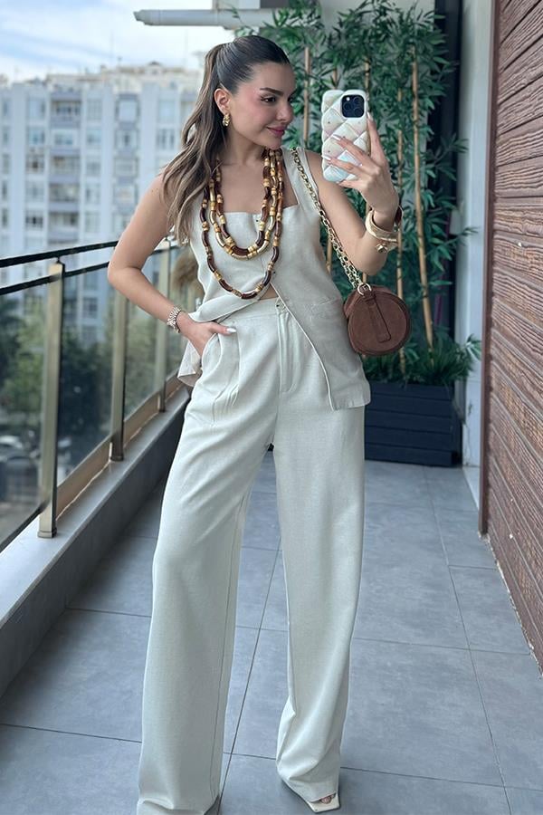 Franco Keten Kare Yaka Takım - Krem