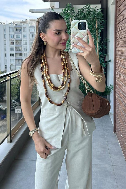 Franco Keten Kare Yaka Takım - Krem