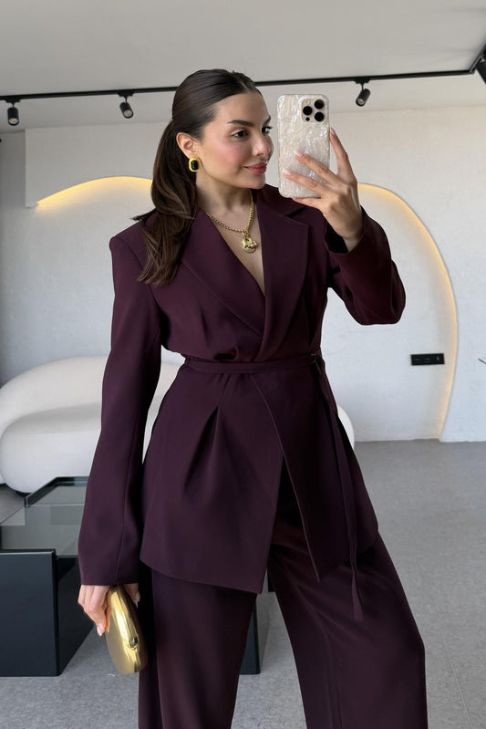 Frand Mürdüm Premium Krep Kuşaklı Blazer