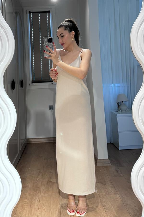 Franke Modal Kumaş Elbise - Krem