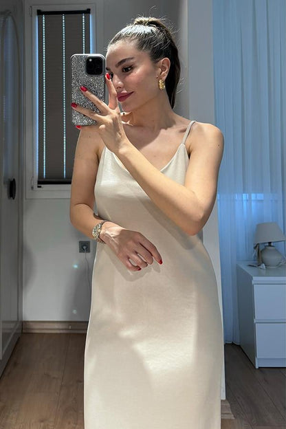 Franke Modal Kumaş Elbise - Krem