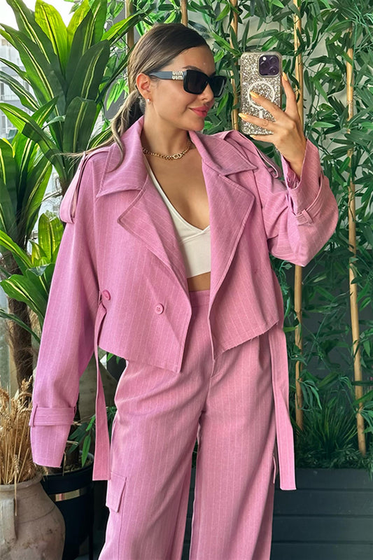 Frankie Pembe Çizgili Blazer Ceket
