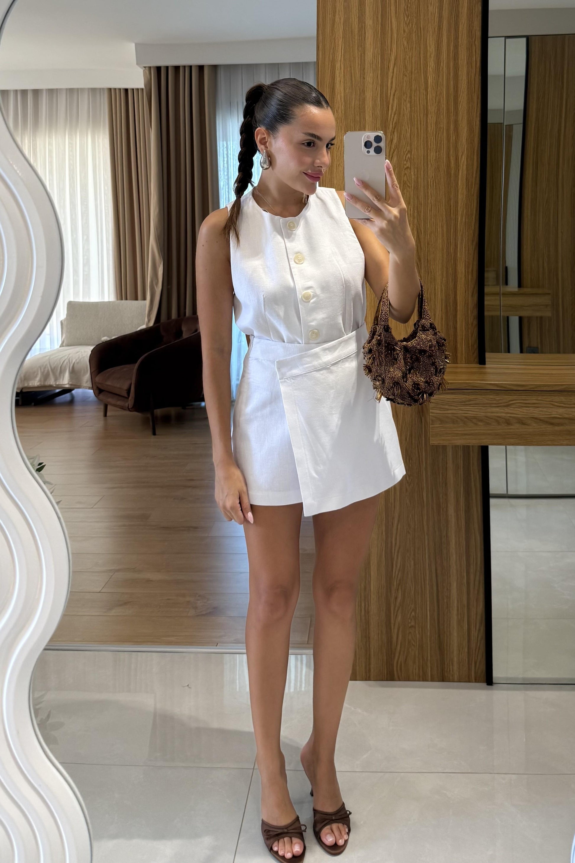 Franko Beyaz Yelekli Etek Takım