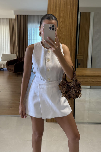 Franko Beyaz Yelekli Etek Takım