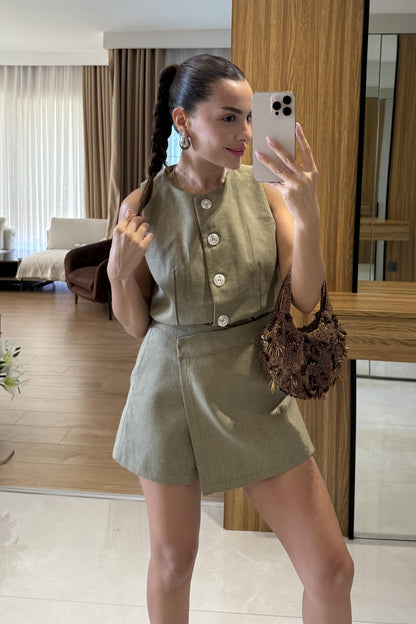 Franko Haki Yelekli Etek Takım