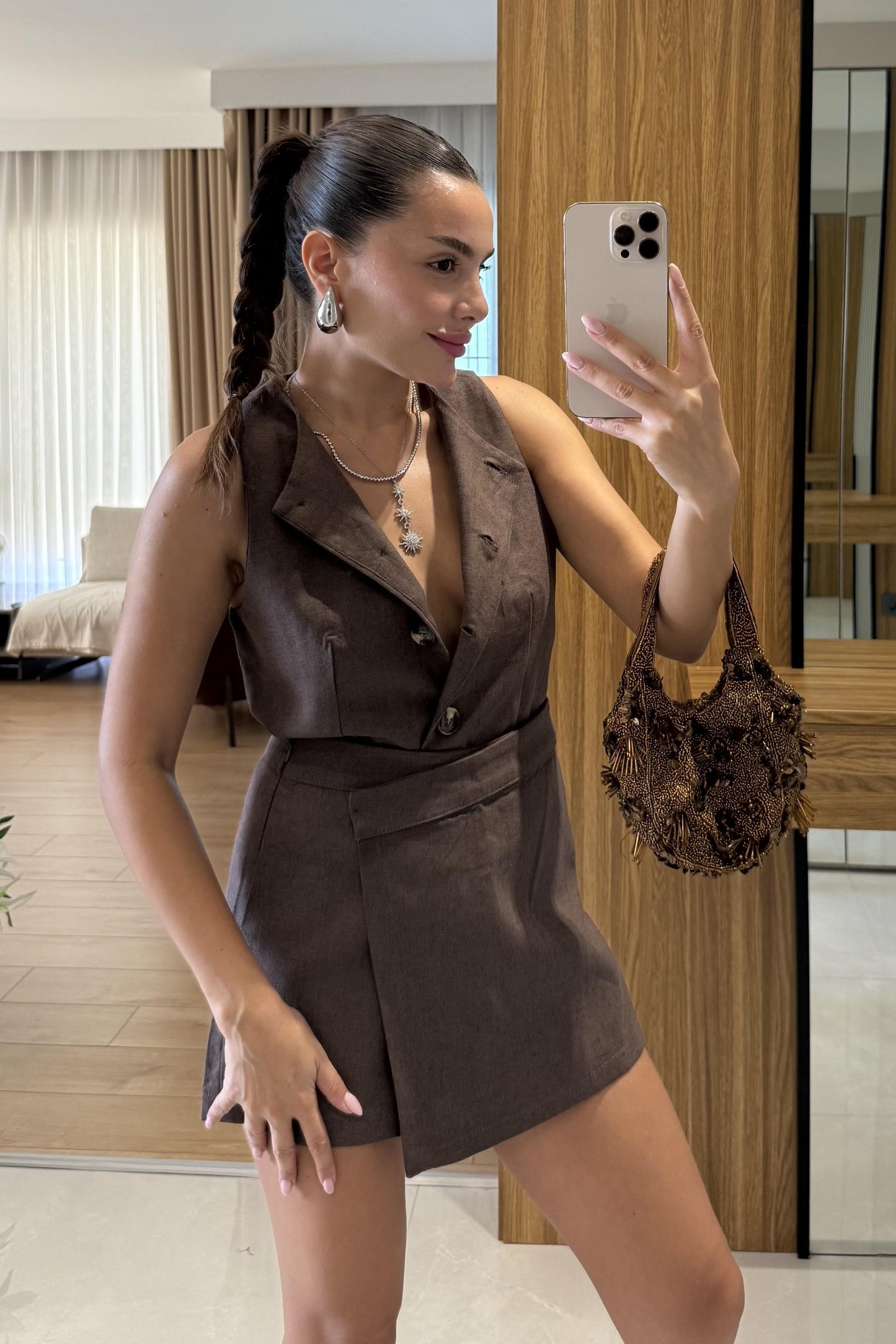 Franko Kahve Yelekli Etek Takım