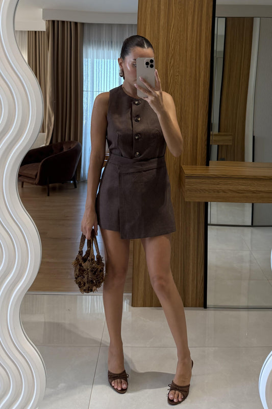 Franko Kahve Yelekli Etek Takım