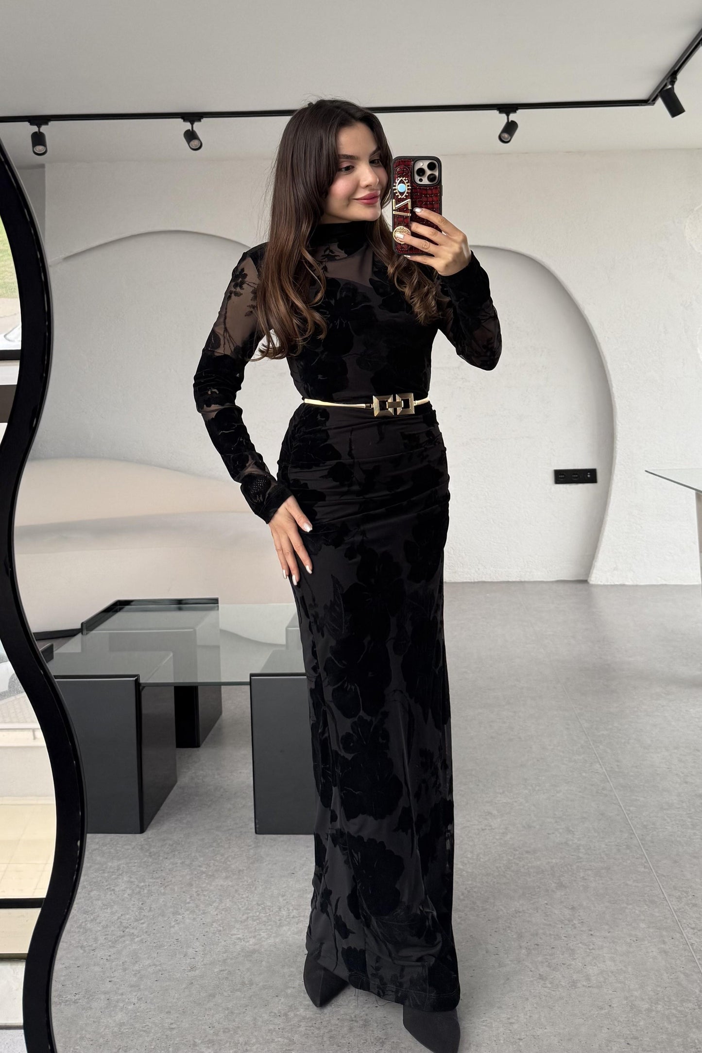 Frida Siyah Astarlı Dantel Elbise