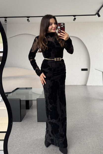 Frida Siyah Astarlı Dantel Elbise