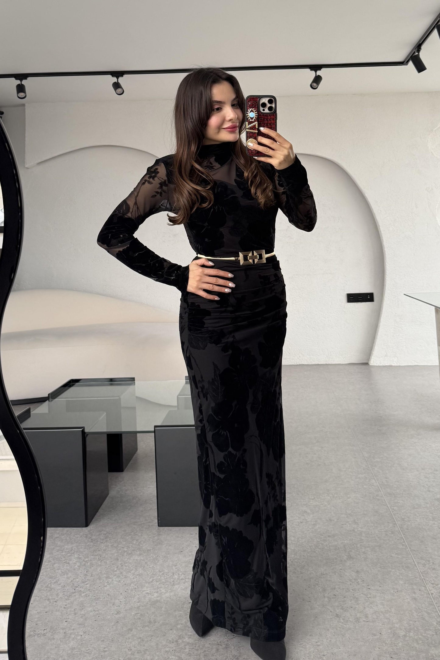 Frida Siyah Astarlı Dantel Elbise