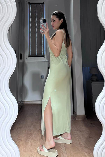 Froma Modal Kumaş Elbise - Fıstık Yeşil