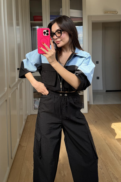 Fuente Paraşüt Denim Mix Kısa Ceket