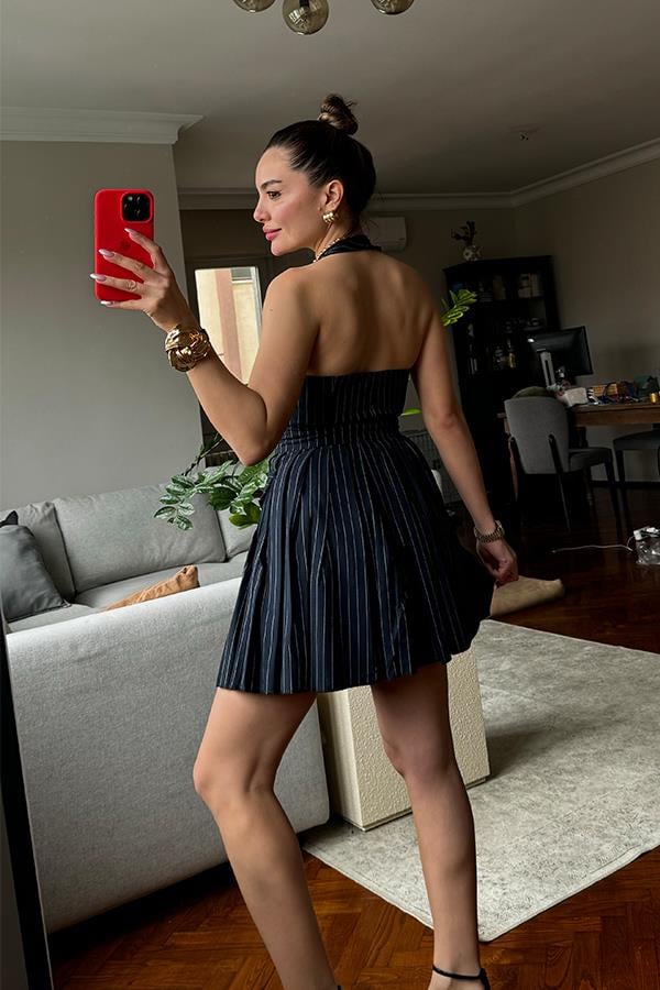 Fuenza Düğme Detaylı Çizgili Takım - Lacivert