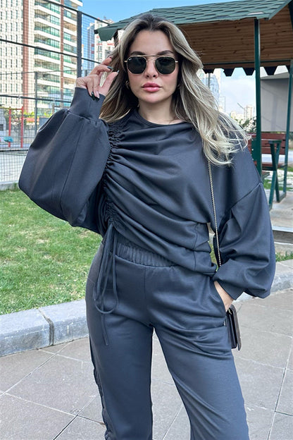 Füme büzgü detaylı tasarım eşofman takımı