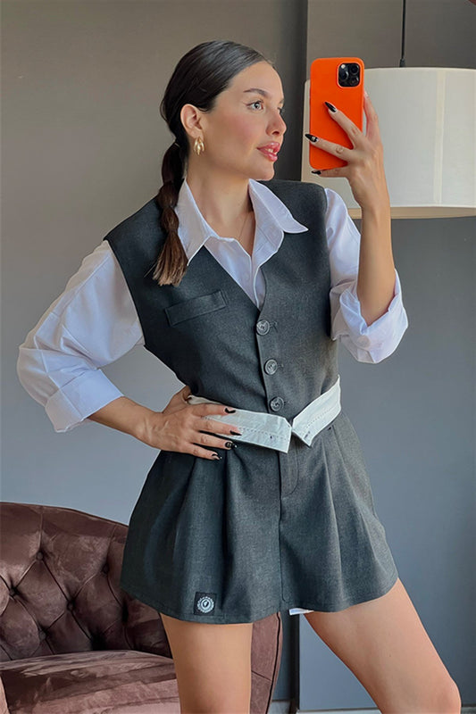 Füme düğmeli kolsuz yelek