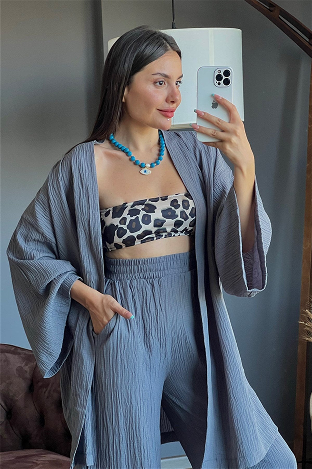 Füme kimonolu bohem takım