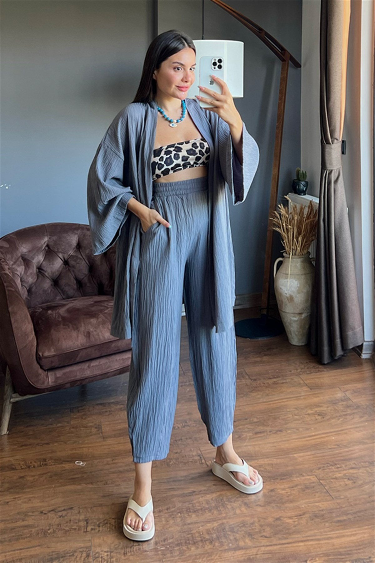 Füme kimonolu bohem takım