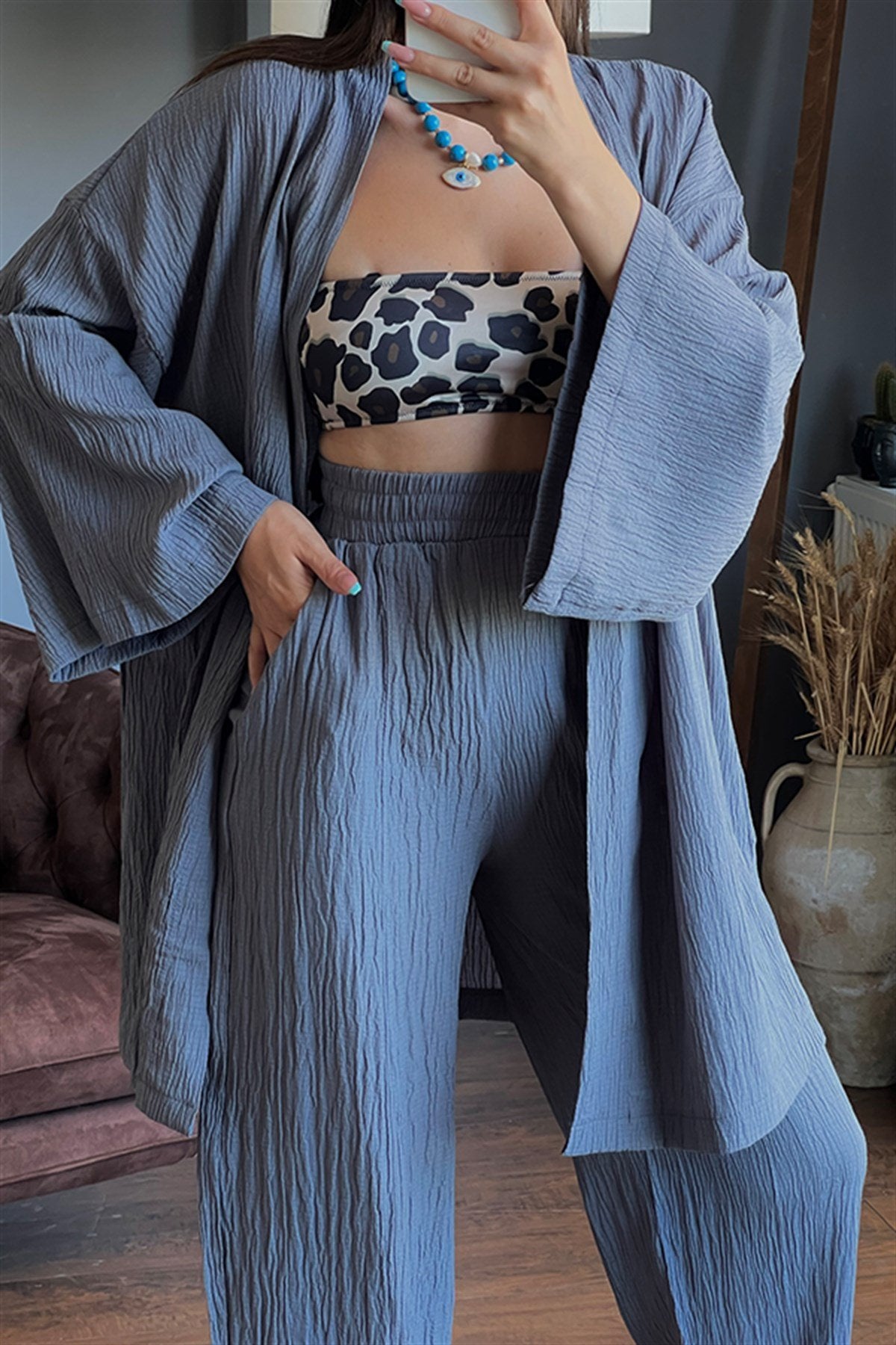 Füme kimonolu bohem takım