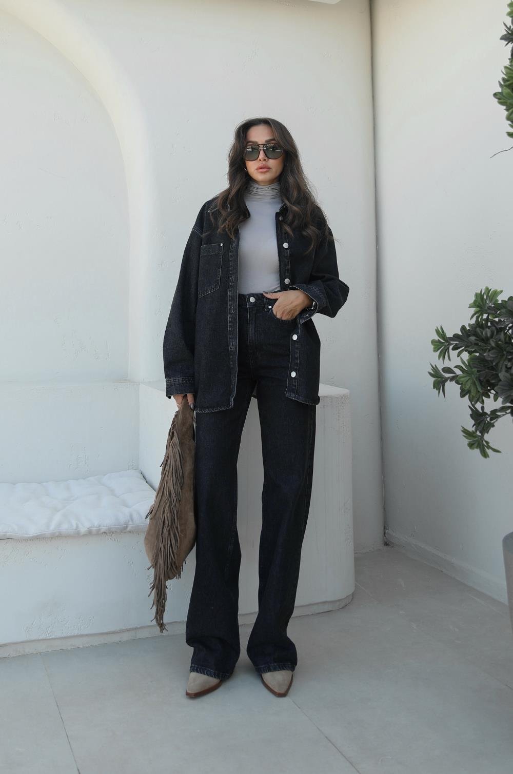 FÜME TEK CEPLI CEKET PANTOLON DENIM TAKIM