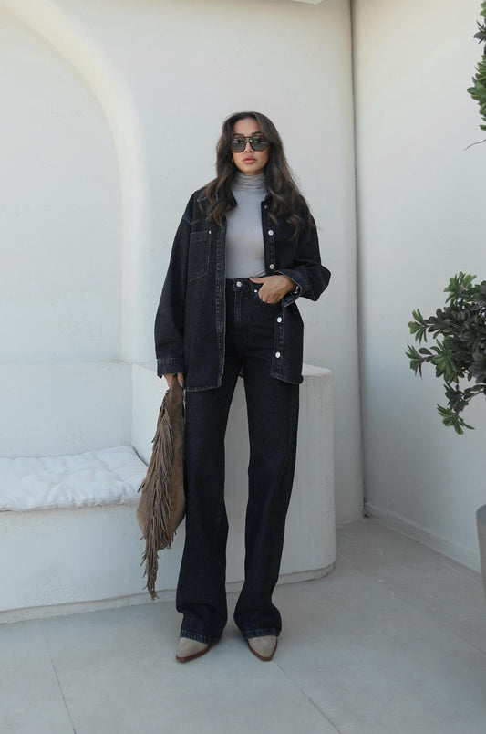 FÜME TEK CEPLI CEKET PANTOLON DENIM TAKIM