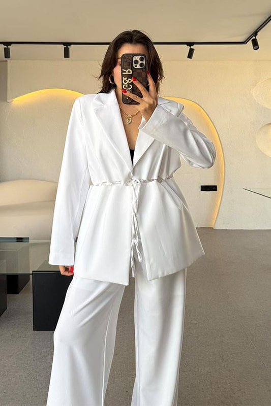 Gael Beyaz Pantolon Blazer Ceket Takım