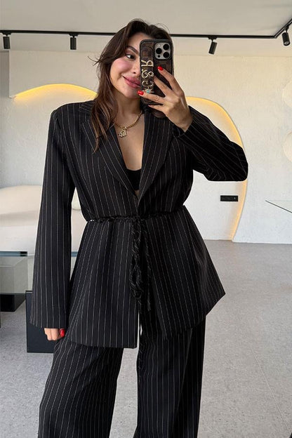 Gael Siyah Çizgili Pantolon Blazer Ceket Takım