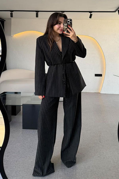 Gael Siyah Çizgili Pantolon Blazer Ceket Takım