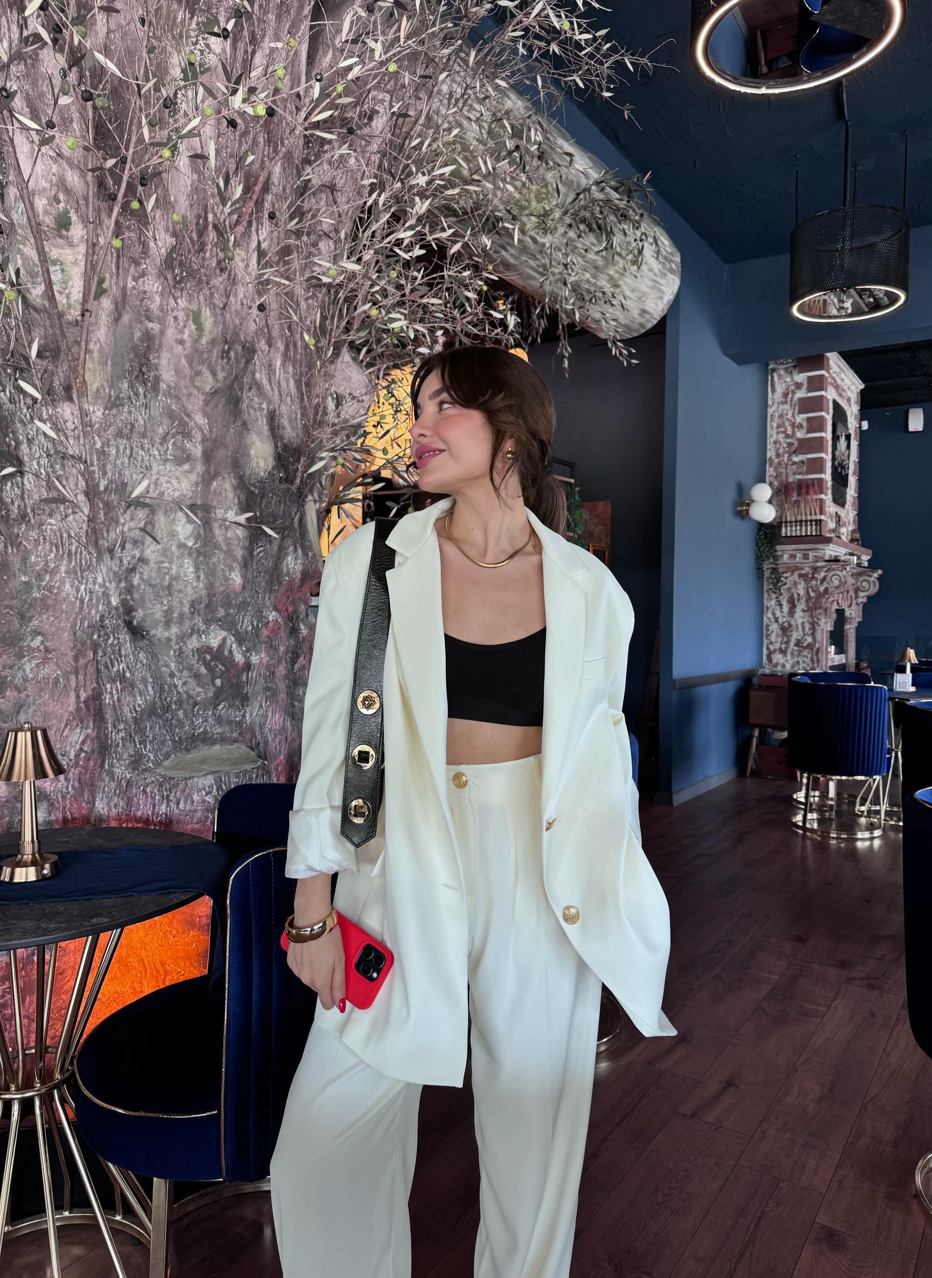 Gaia Tensel Blazer Ceketli Takım- Ekru