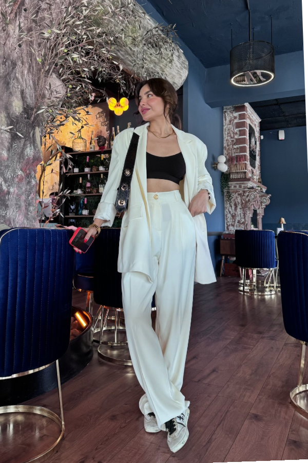 Gaia Tensel Blazer Ceketli Takım- Ekru