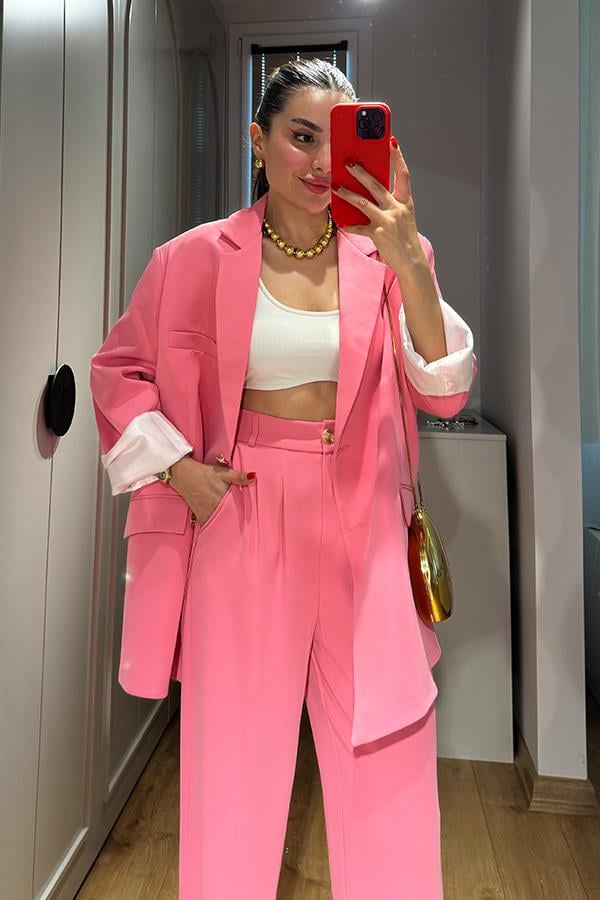 Gaia Tensel Blazer Ceketli Takım- Pembe