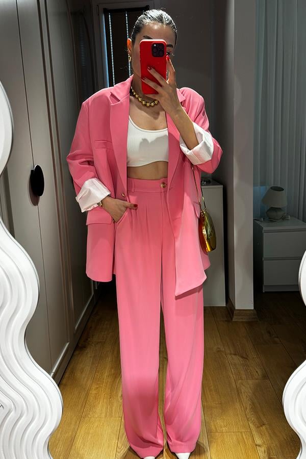 Gaia Tensel Blazer Ceketli Takım- Pembe