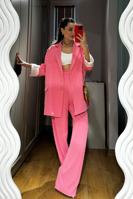 Gaia Tensel Blazer Ceketli Takım- Pembe