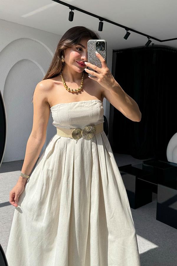 Galore Straplez Keten Çan Elbise