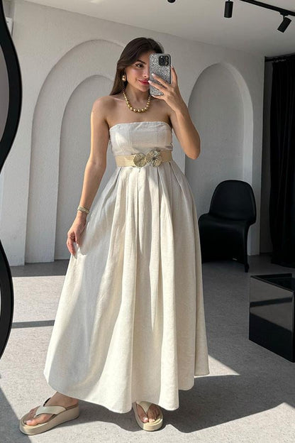 Galore Straplez Keten Çan Elbise