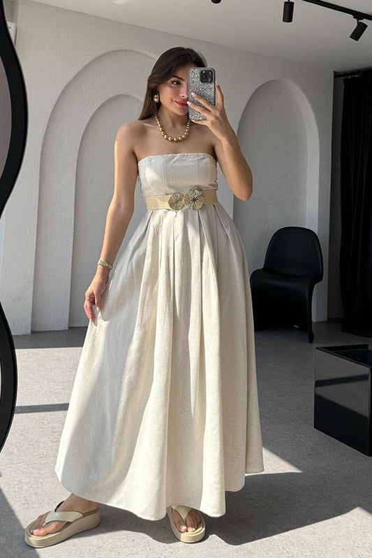 Galore Straplez Keten Çan Elbise