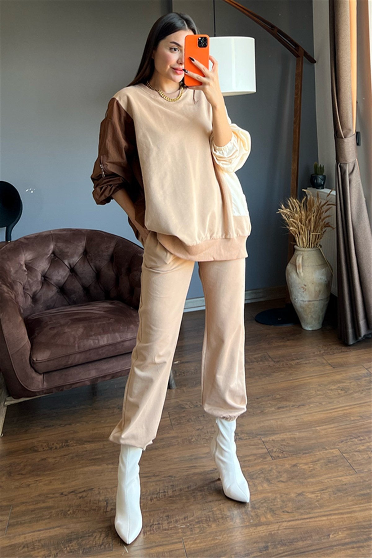 Garnili kahve sweat takım