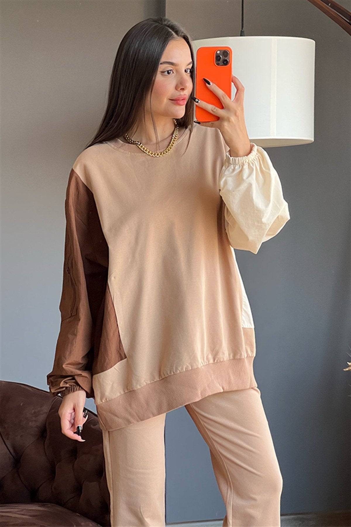 Garnili kahve sweat takım