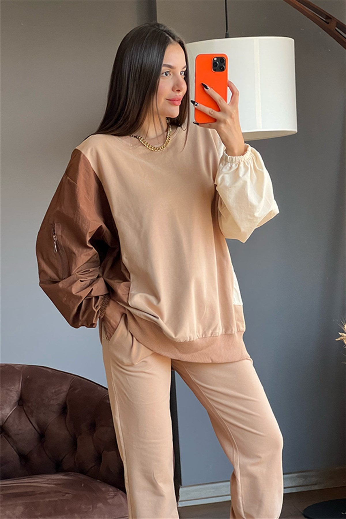 Garnili kahve sweat takım