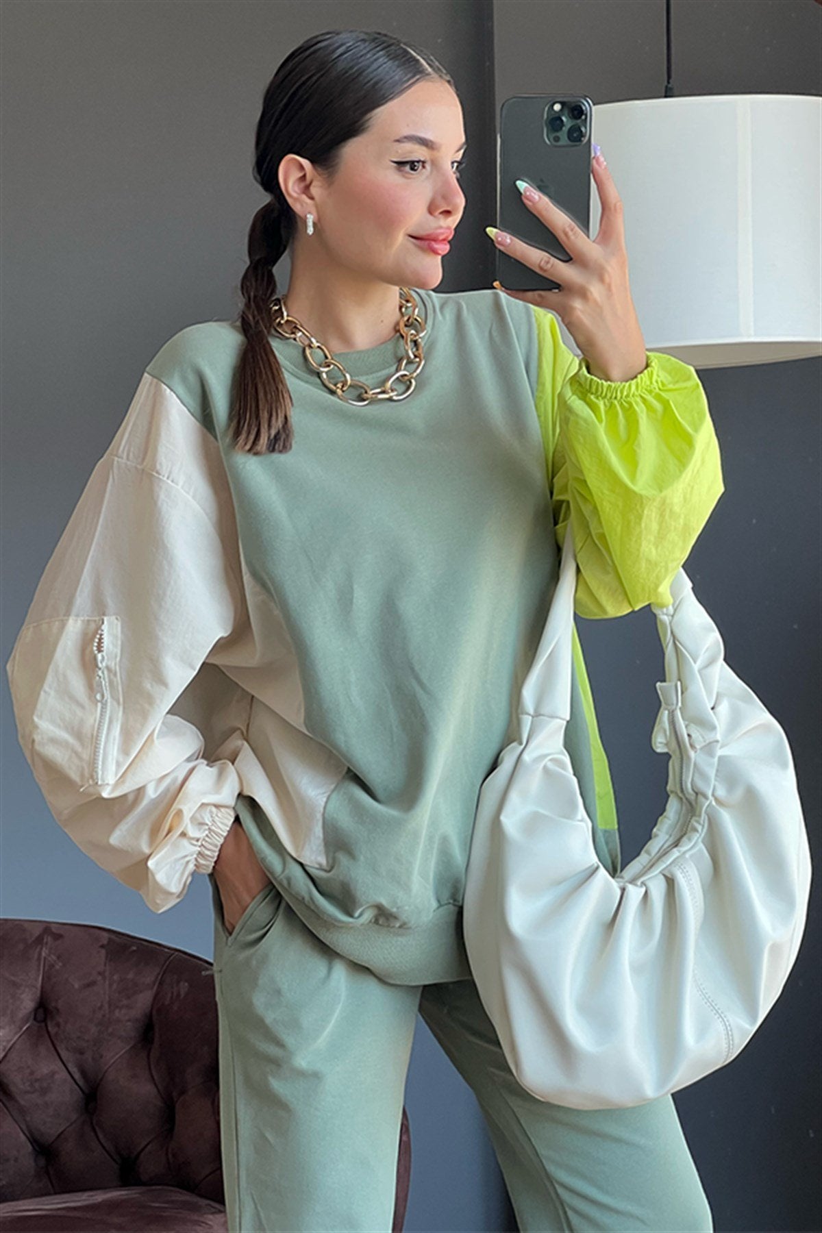 Garnili mint yeşil sweat takım