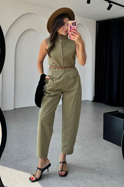 George Kemerli Gabardin Haki Takım