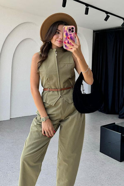 George Kemerli Gabardin Haki Takım