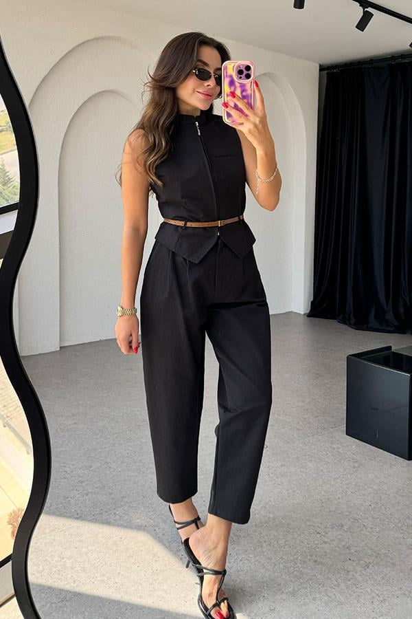 George Kemerli Gabardin Siyah Takım