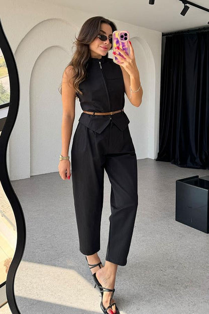 George Kemerli Gabardin Siyah Takım