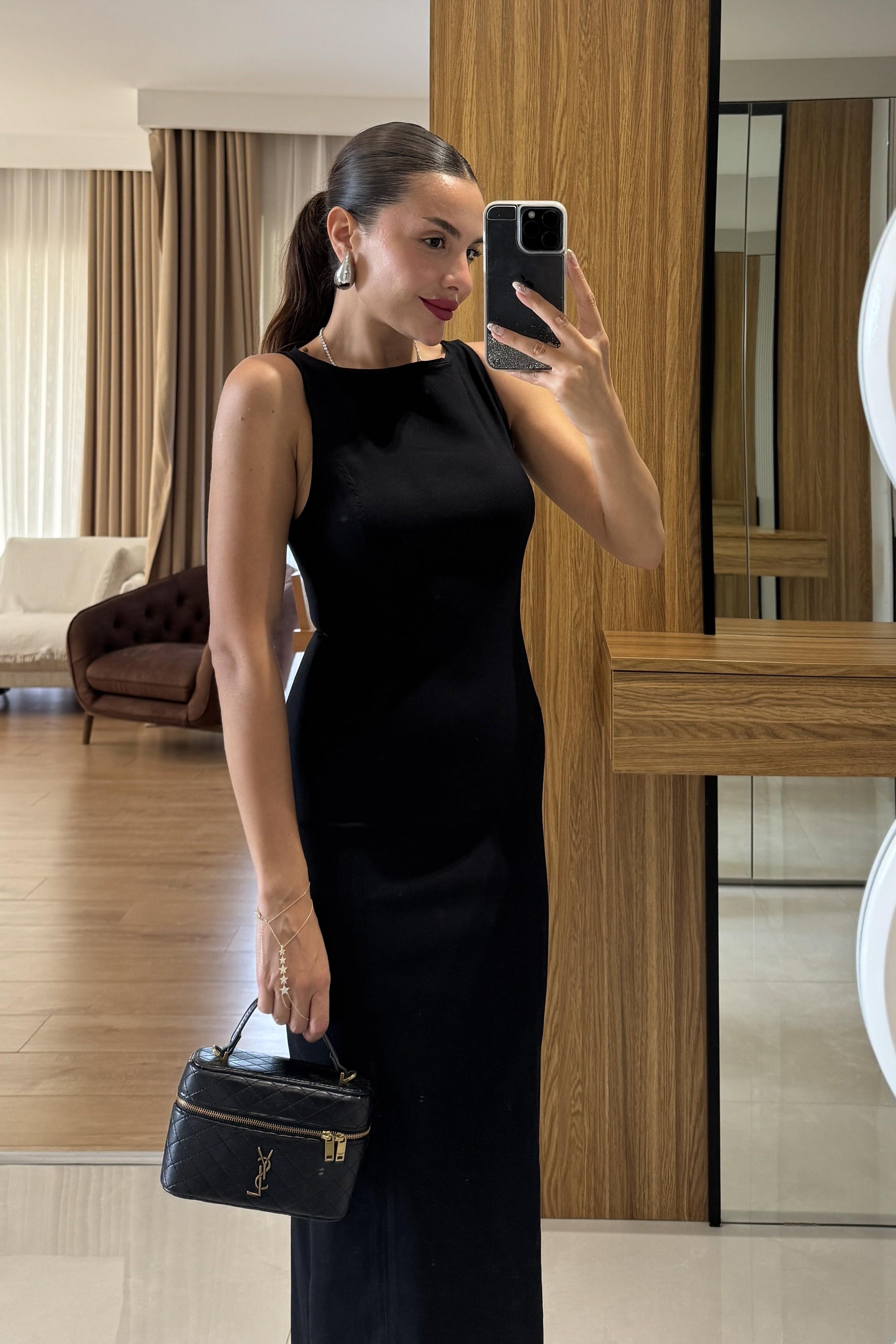 Germany Siyah Vücuda Oturan Maxi Elbise