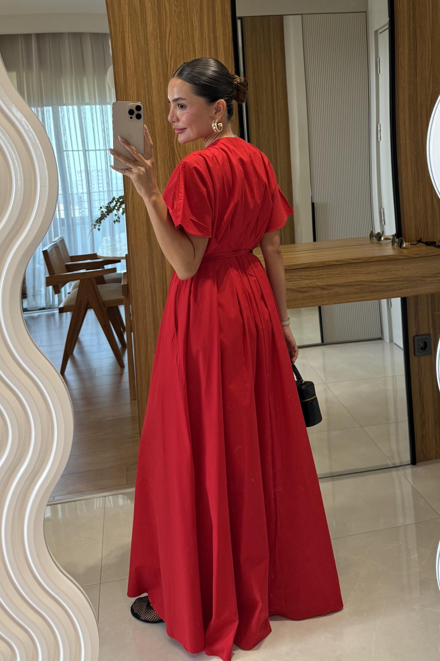 Gibson Kırmızı Poplin Belden Bağlamalı Elbise