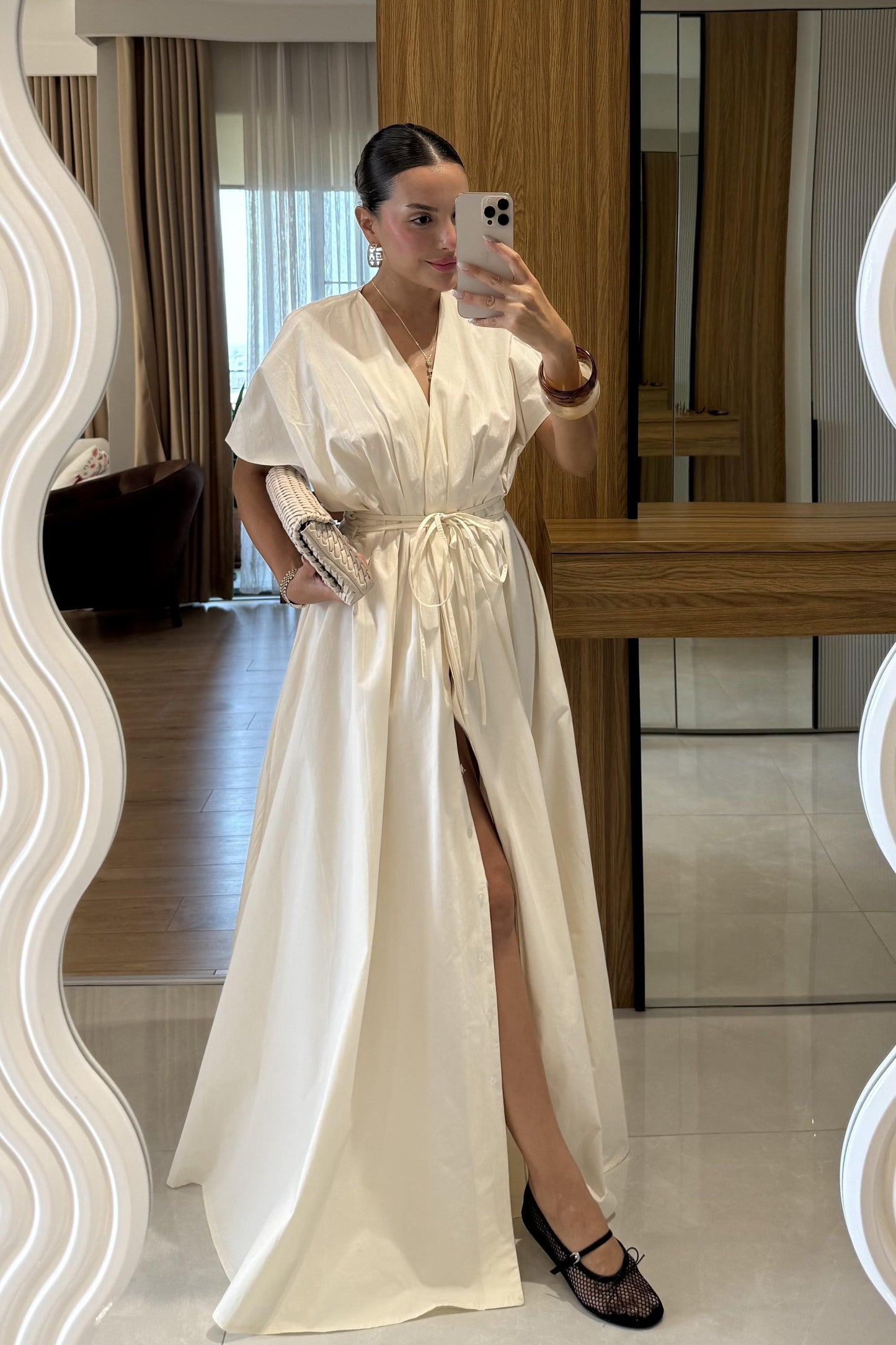 Gibson Krem Poplin Belden Bağlamalı Elbise