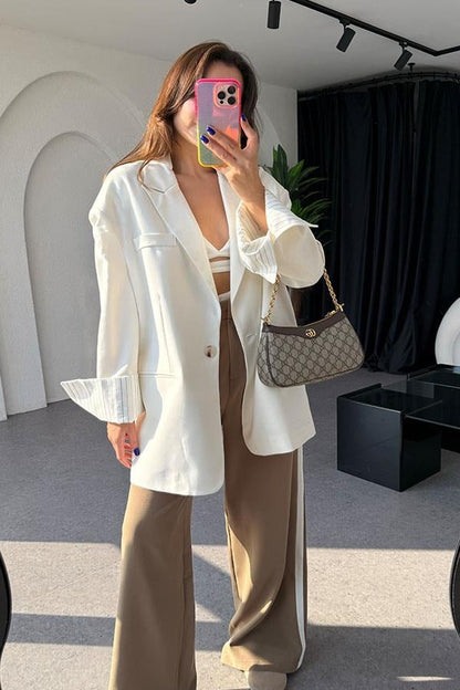 Ginevra Bilek Detaylı Oversize Beyaz Ceket
