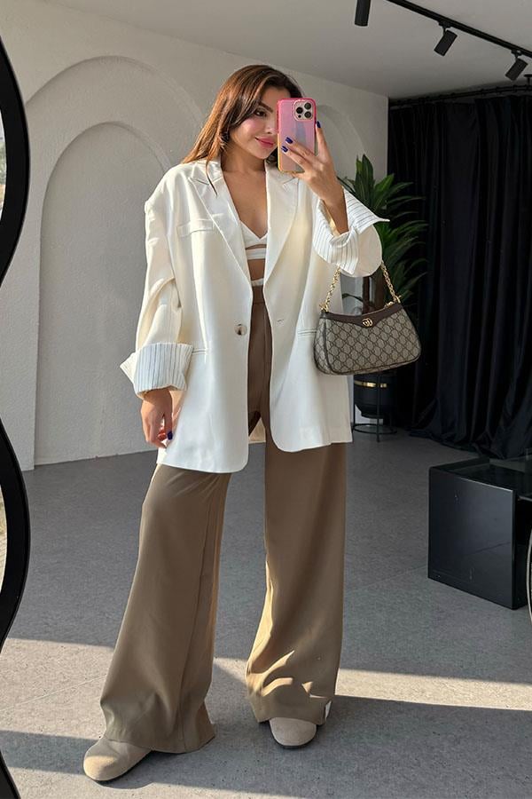 Ginevra Bilek Detaylı Oversize Beyaz Ceket