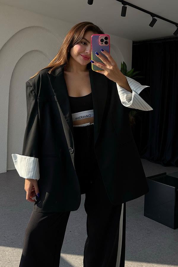 Ginevra Bilek Detaylı Oversize Siyah Ceket